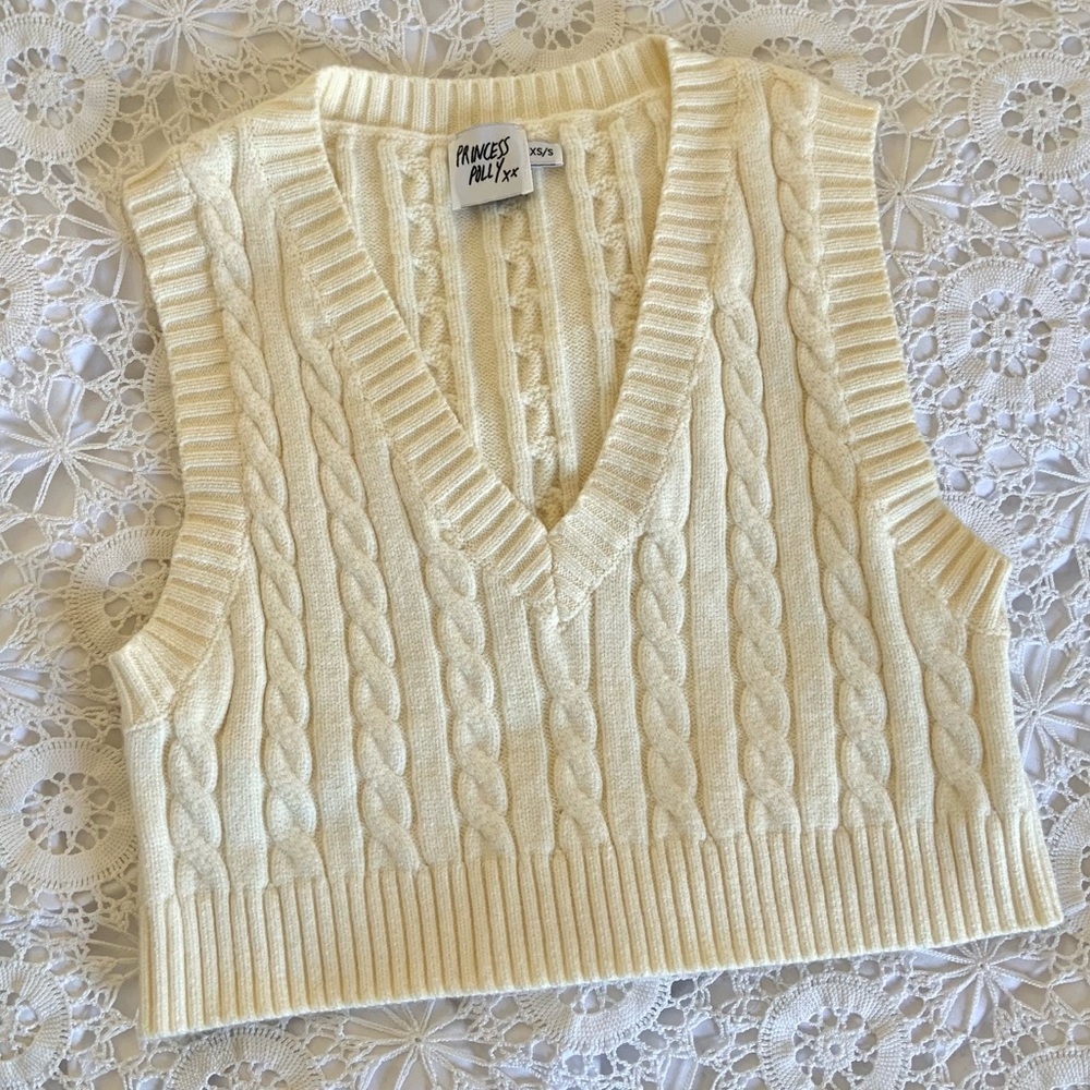 Princess Polly Sydney cropped cream sweater vest